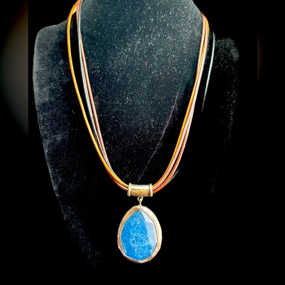 Vintage Silpada Leather and Blue Stone Necklace - Picture 1 of 6